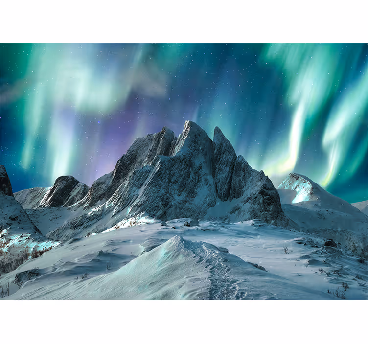 Fototapeta krajobraz zorze polarne w górach - TenStickers