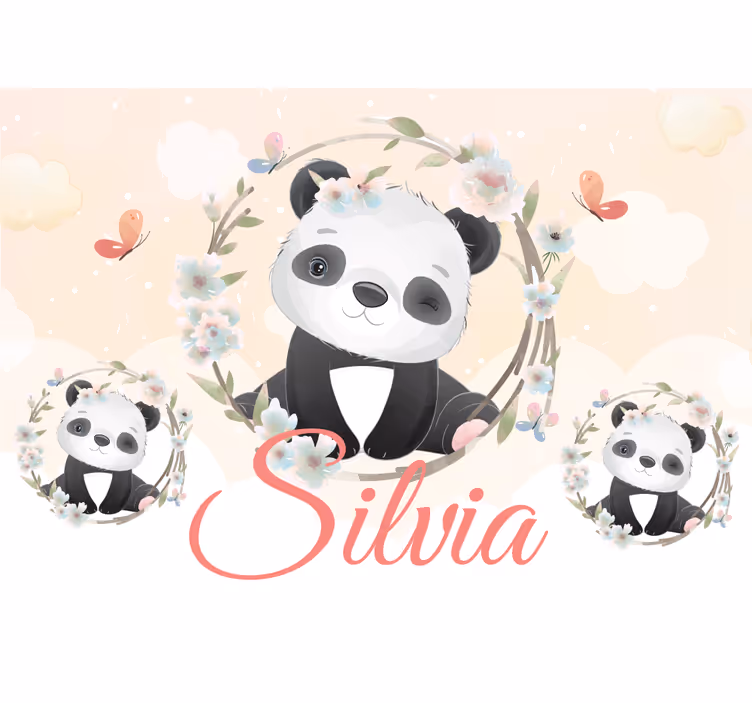 Fototapeta zwierzęta panda z kwiatami - TenStickers