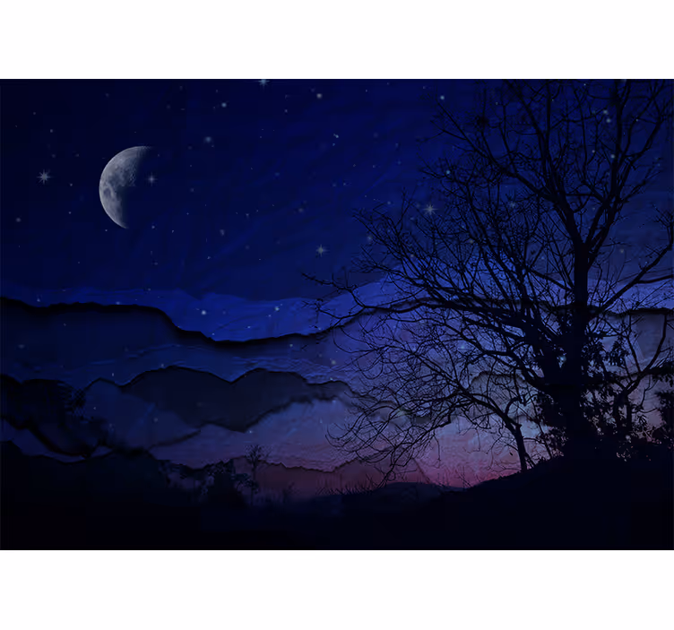 Fototapeta niebo Nocny oryginalny krajobraz z księżycem - TenStickers