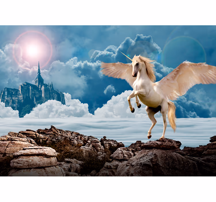 Fototapeta fantasy lot majestatycznego jednorożca - TenStickers