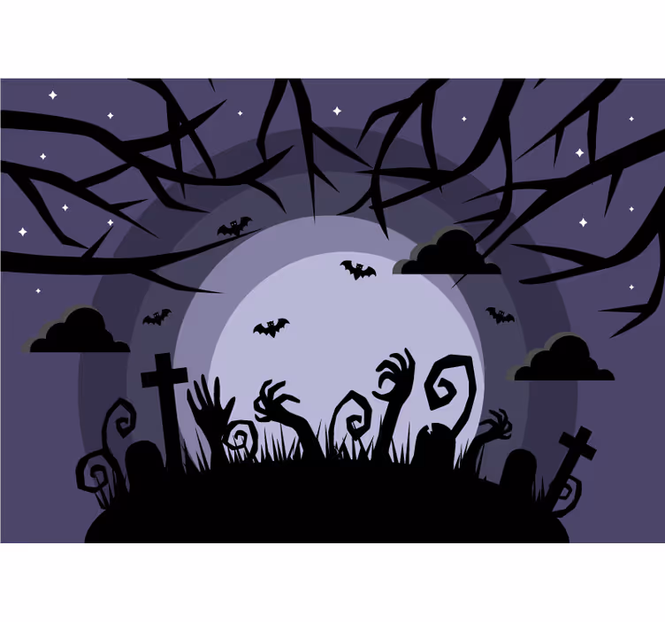 Fototapeta halloween scena strasznego cmentarza - TenStickers