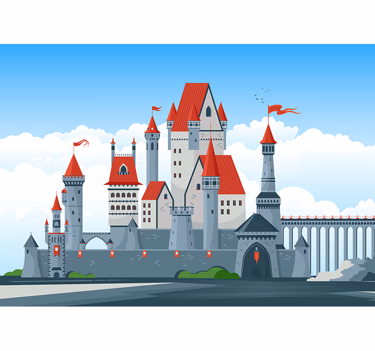 Fototapeta fantasy zamek z czerwonymi dachami - TenStickers