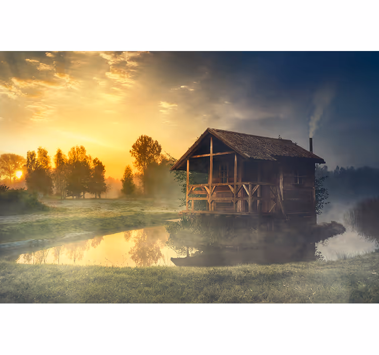 Fototapeta krajobraz zachód słońca w domku - TenStickers