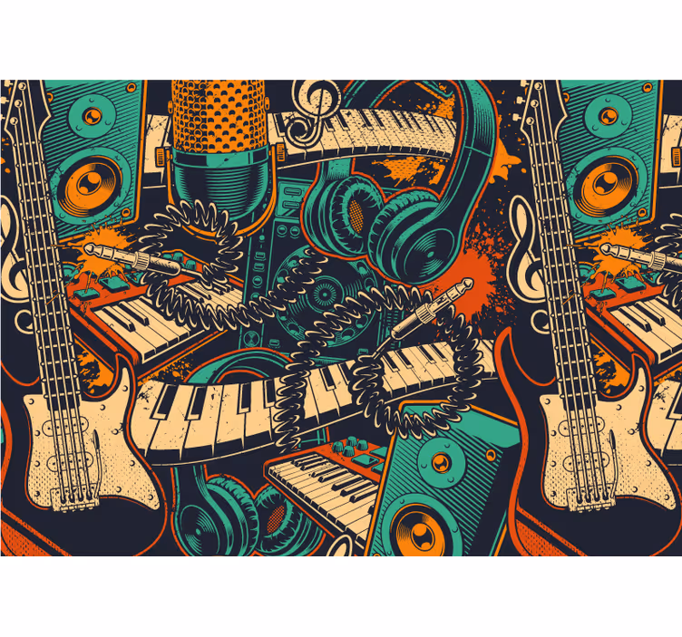 Fototapeta muzyka gitara i słuchawki - TenStickers