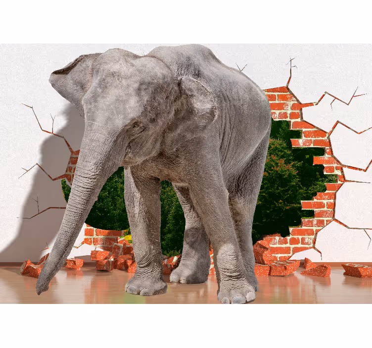 Tapeta 3d słoń przełamujący ścianę - TenStickers