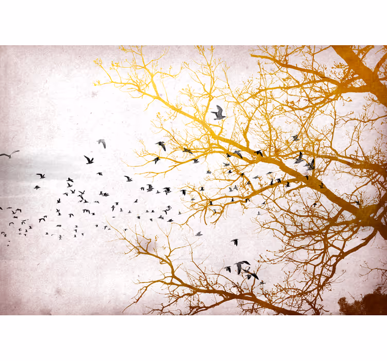 Fototapeta natura złote gałęzie z ptakiem - TenStickers