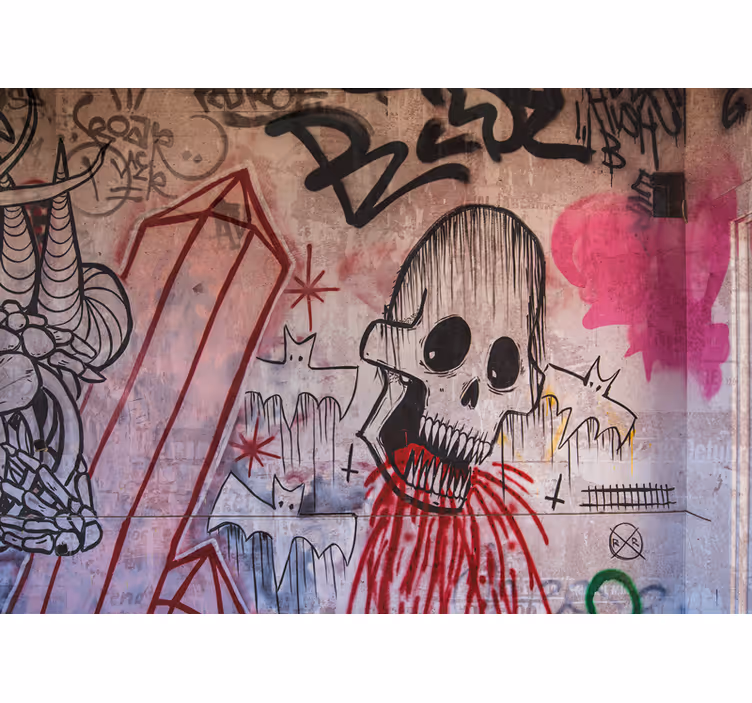 Fototapeta street art czaszka i nietoperze - TenStickers