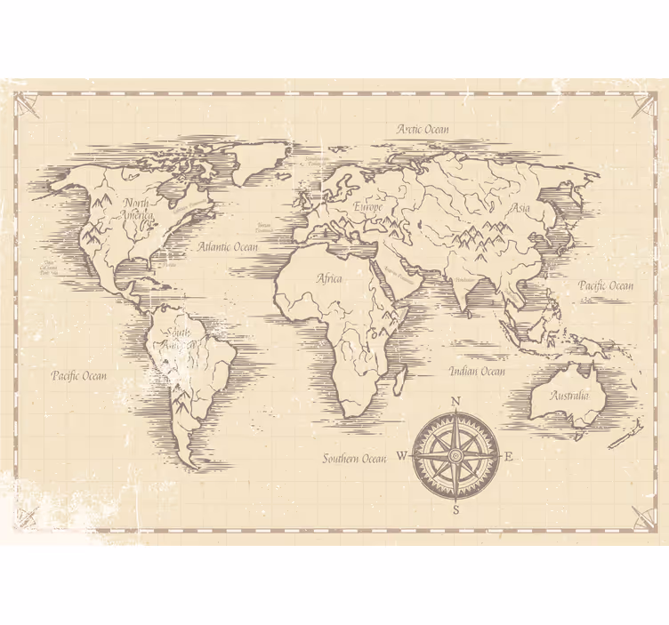 Tapeta do pokoju młodzieżowego vintage beżowa mapa świata - TenStickers