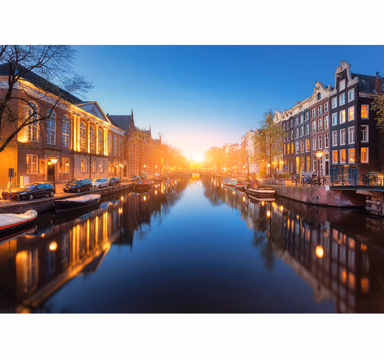 Fototapety Ámsterdam zmierzch nad kanałem w amsterdamie - TenStickers