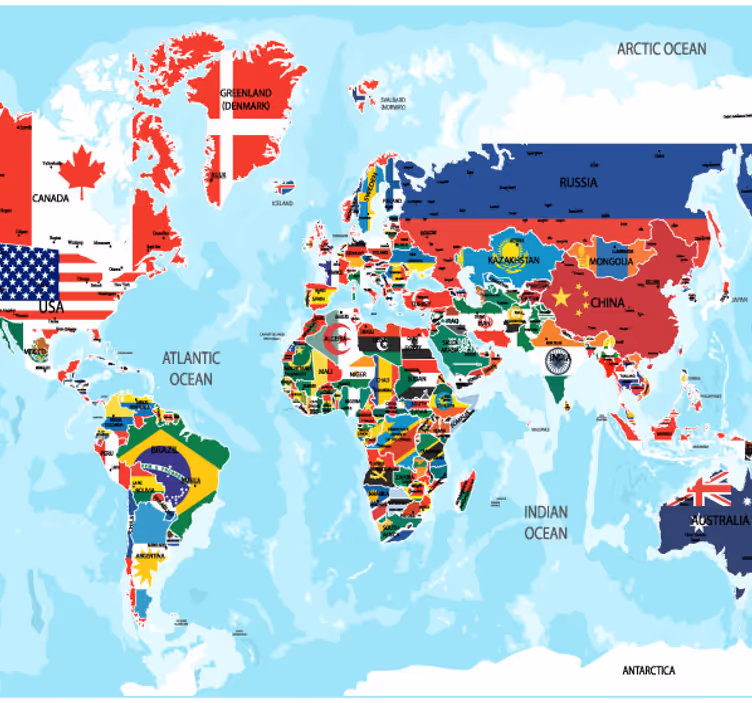 Mapa świata z flagami fototapeta mapa świata - TenStickers