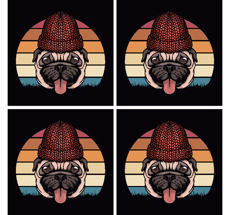 Podstawka pod kubek geek piesek w dzianinowym kapeluszu - TenStickers