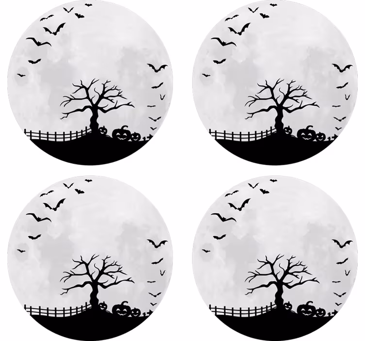 Podkładka pod kubek halloween silhouette strasznego drzewa - TenStickers
