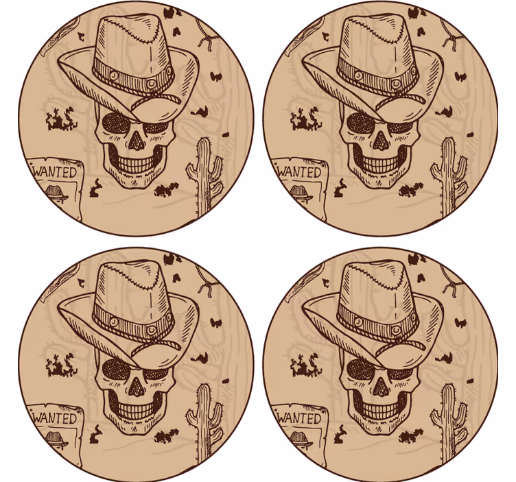 Podstawka pod kubek geek czaszka w kapeluszu kowboja - TenStickers