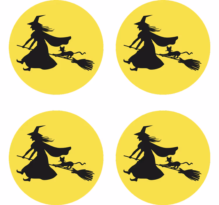 Podkładka pod kubek halloween czarownica na miotle - TenStickers
