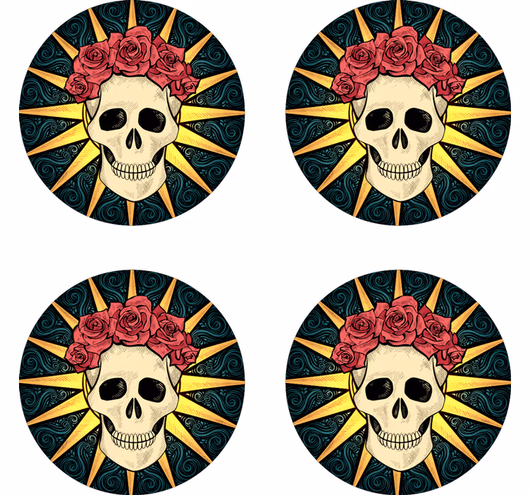 Podkładka pod kubek halloween Czaszka kobiet z różą - TenStickers