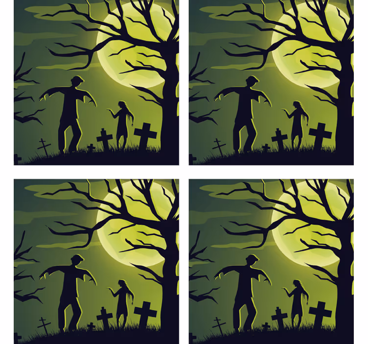 Podkładka pod kubek halloween zombiaki pod księżycem - TenStickers