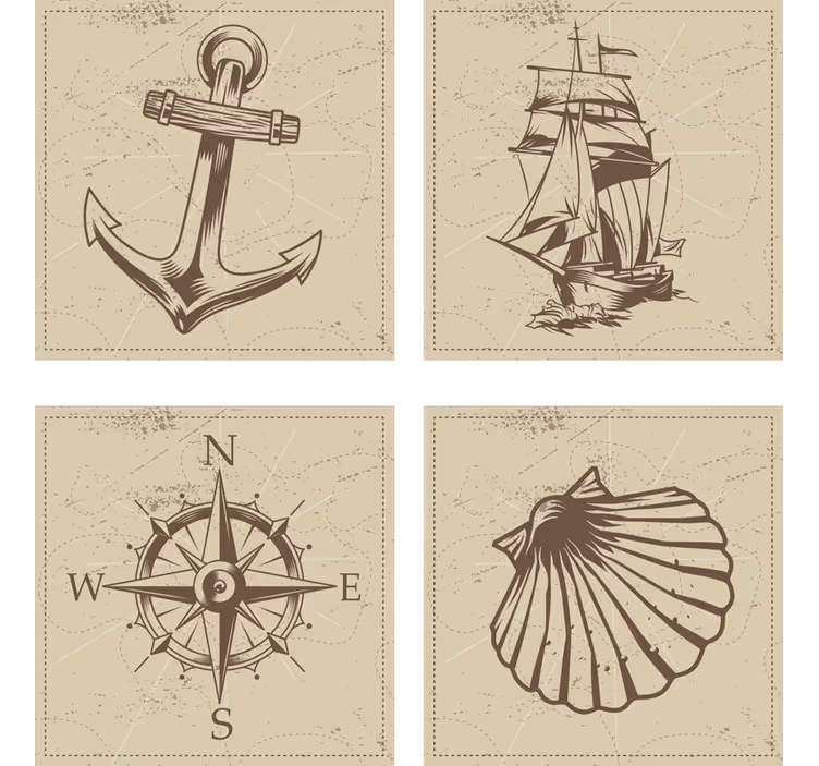 Vintage podstawka pod kubek zestaw symboli morskich - TenStickers