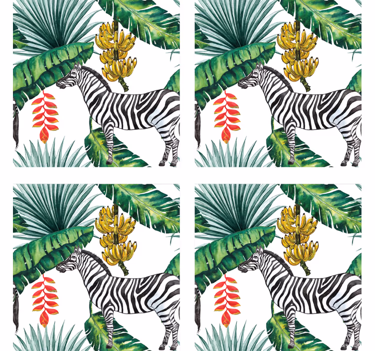 Podstawka pod kubek geek zebra i tropikalna roślinność - TenStickers