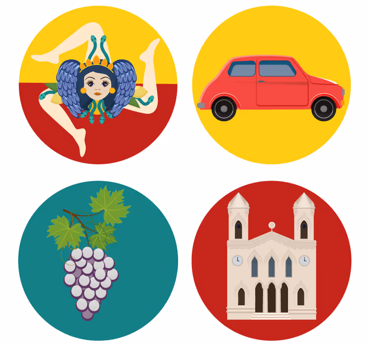 Sycylia kolorowe ikony więcej podstawek - TenStickers