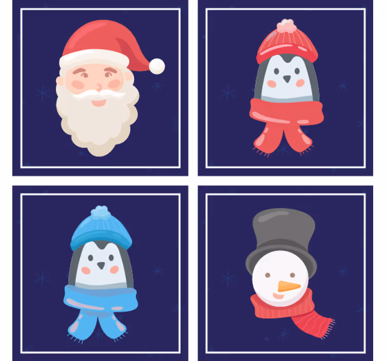 Podkładka pod kubek na święta twarze mikołaja i bałwanków - TenStickers