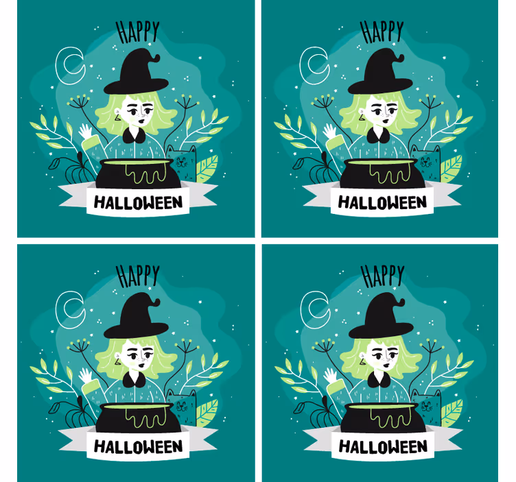 Podkładka pod kubek halloween czarownica z kociołkiem - TenStickers