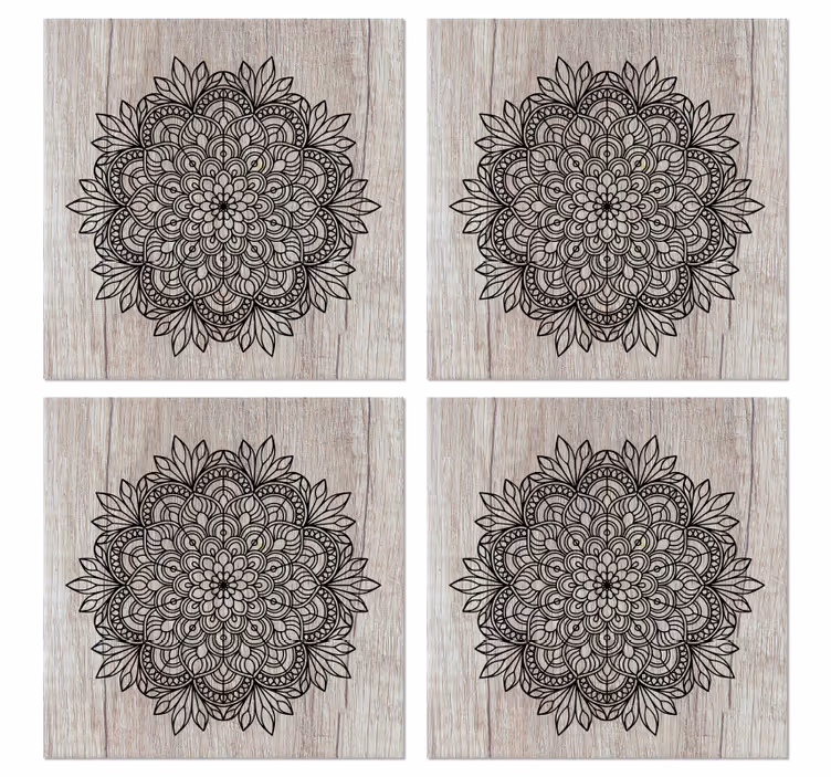 Podkładki pod kubek ceramiczne Czarna mandala na drewnie - TenStickers