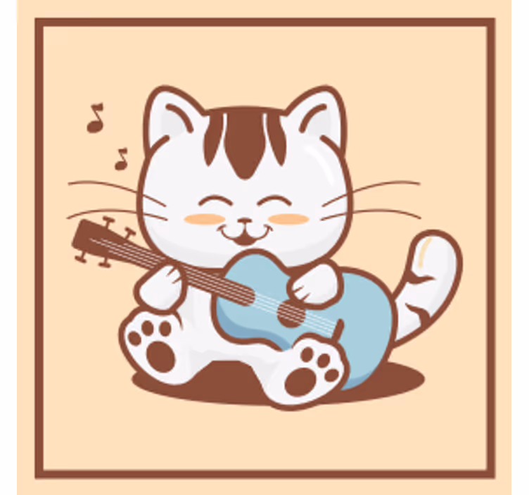 Podstawka pod kubek geek kot grający na gitarze - TenStickers