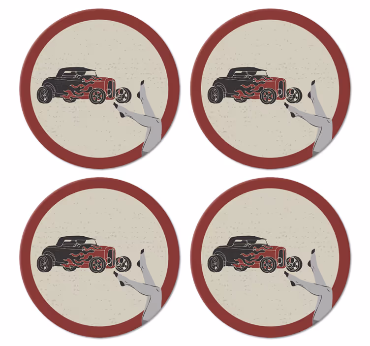 Vintage podstawka pod kubek ognisty hot rod - TenStickers