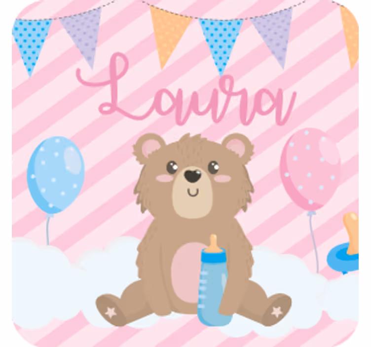 Personalizowana podkładka pod kubek uroczy miś z balonami - TenStickers
