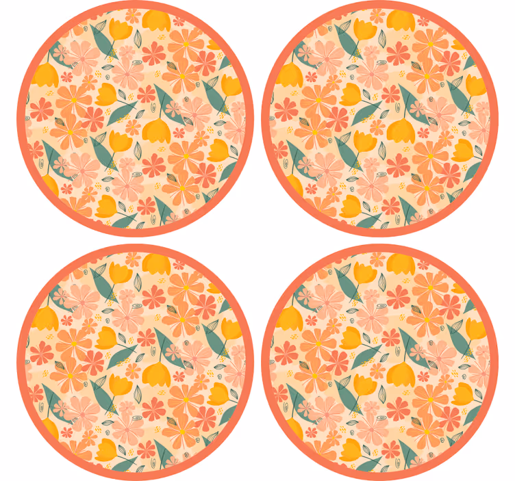 Podkładka pod kubek z wzorami w kwiaty okrągła - TenStickers