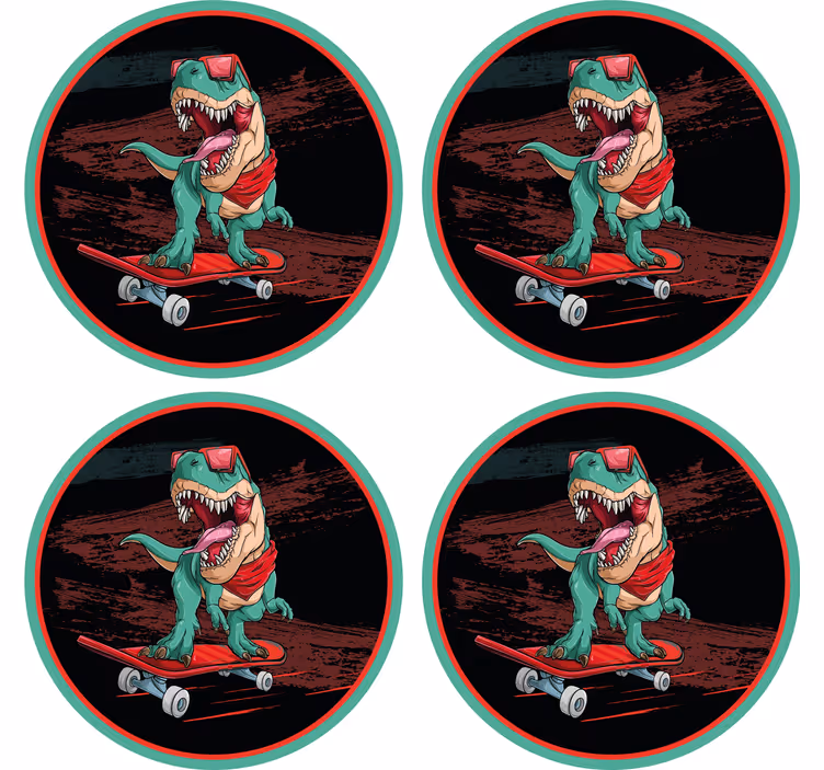 Vintage podstawka pod kubek Zielony dinozaur na łyżwach - TenStickers