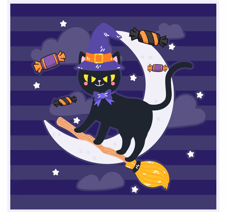 Podkładka pod kubek halloween kot czarownicy na miotle - TenStickers