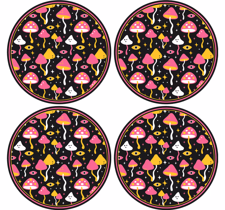 Podstawka pod kubek geek w kolorowe grzyby - TenStickers