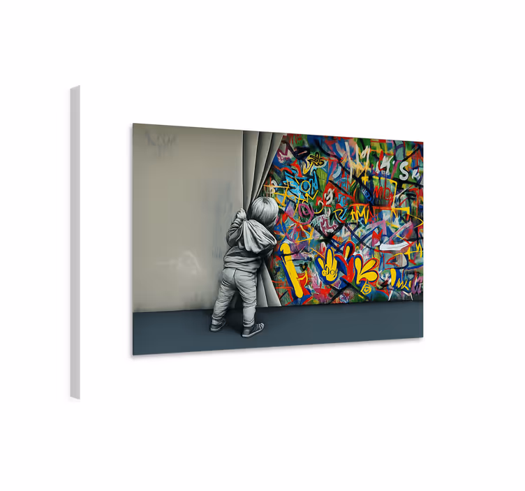 Obraz artystyczny dzieciak szpiegujący graffiti - TenStickers