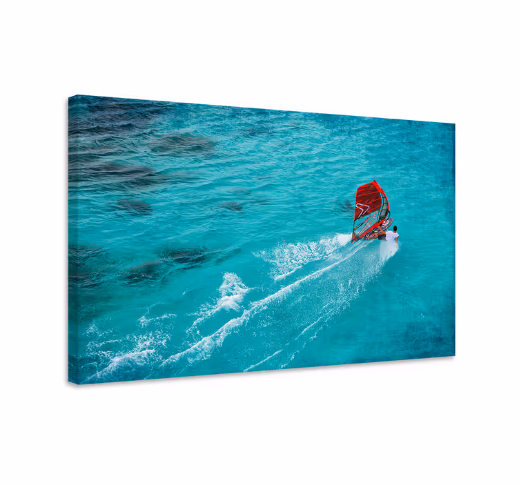 Niebieski obraz windsurfisty na wodzie - TenStickers