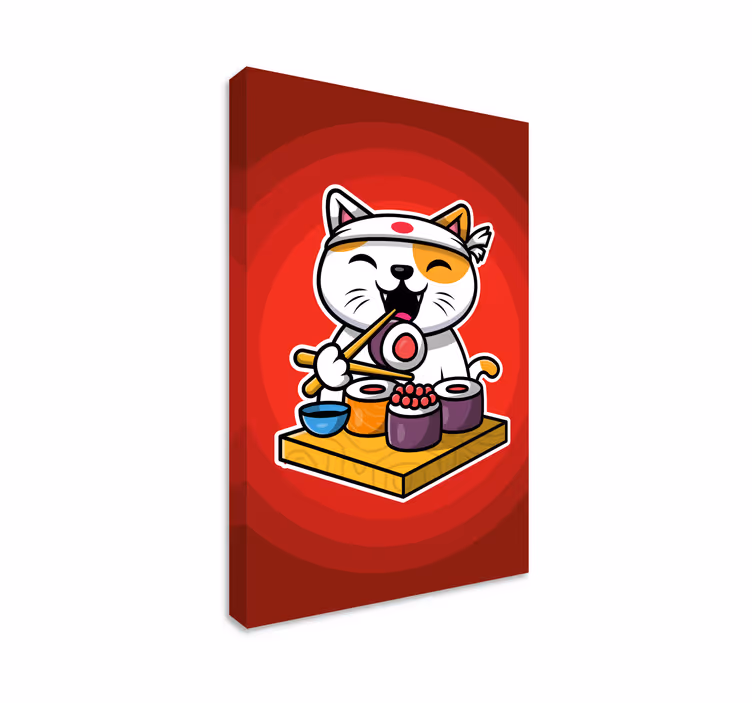 Obraz koty uroczy kot jedzący sushi - TenStickers