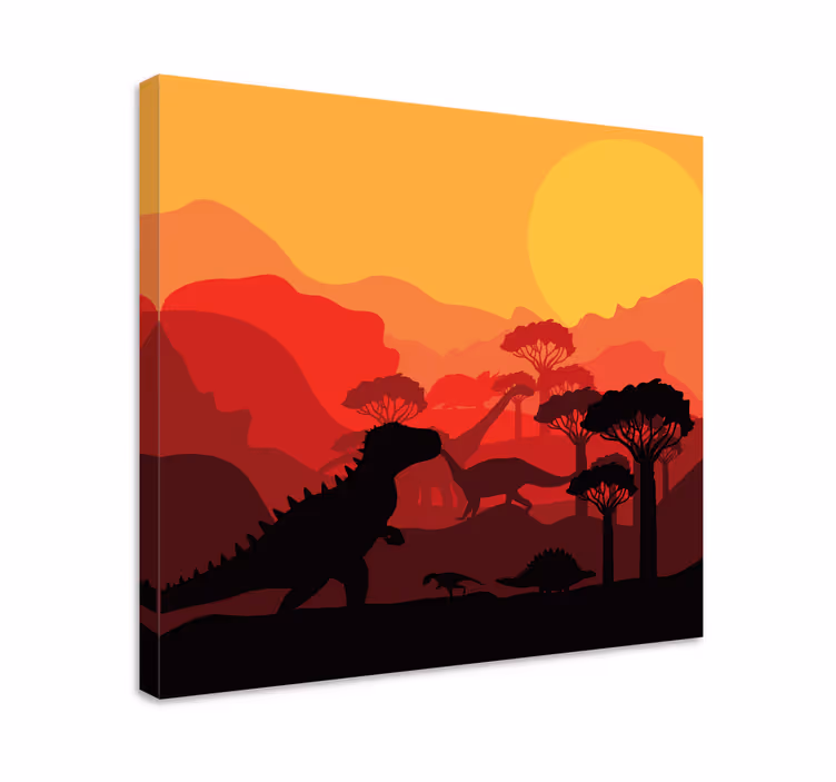 Obraz dinozaury w krajobrazie z sylwetkami - TenStickers