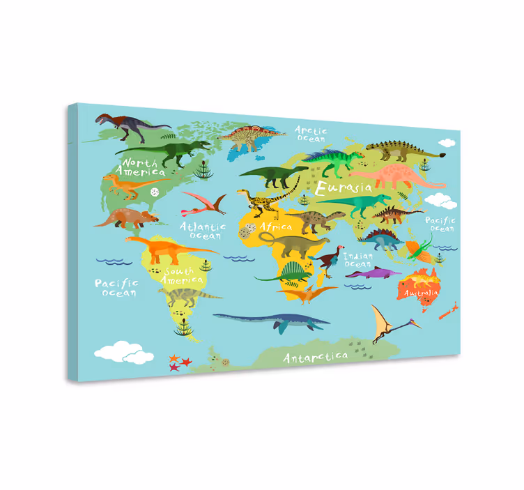 Obraz dla dzieci Mapa świata i dinozaury  - TenStickers
