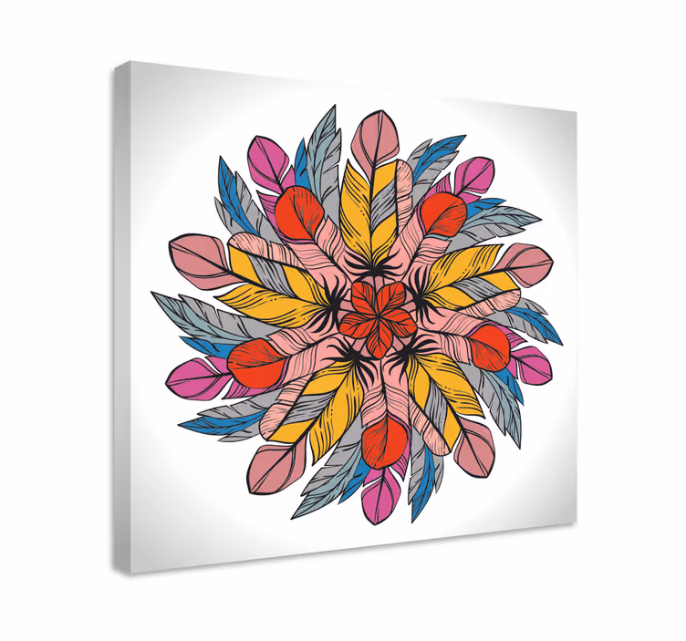 Obraz z ornamentami kolorowa mandala z piór - TenStickers
