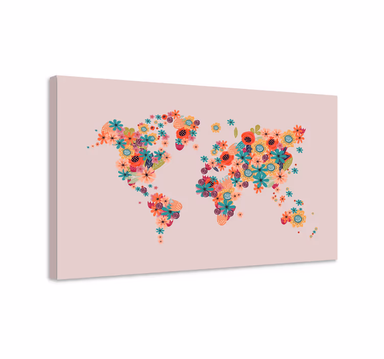 Obraz mapa świata w kwiaty - TenStickers