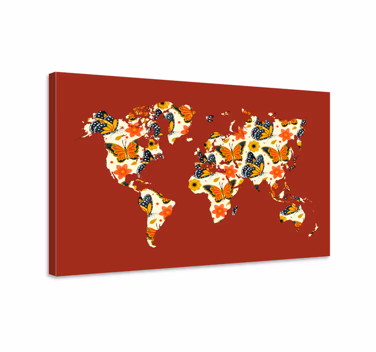 Obraz mapa świata w kolorowej kwiatowej aranżacji - TenStickers