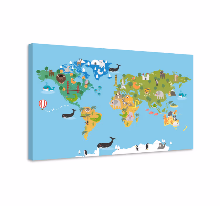 Obraz mapa świata Zwierzęta z kreskówek - TenStickers