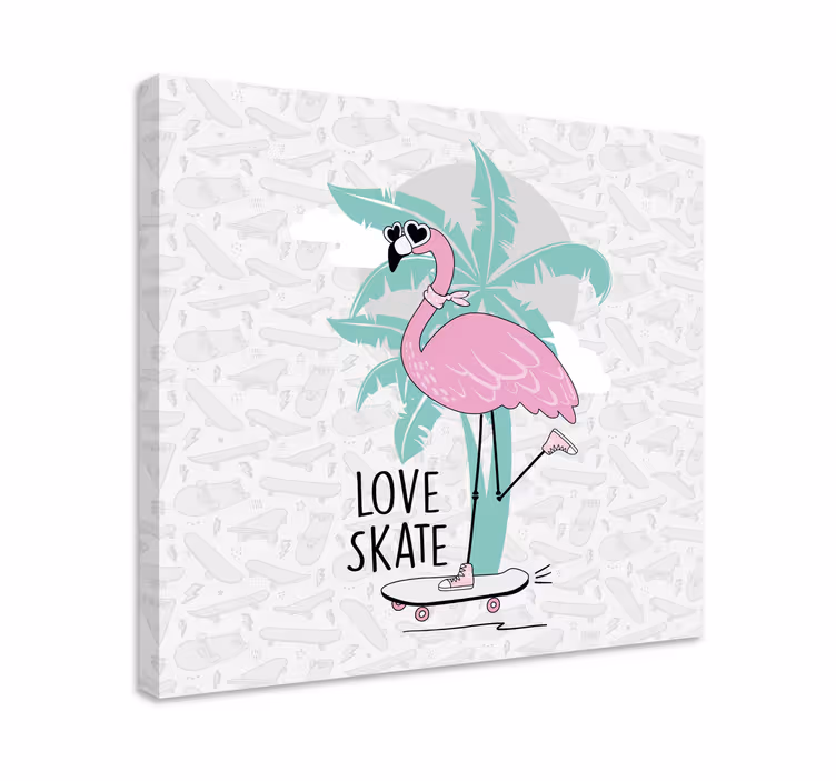 Obraz ze zwierzętami flamingo na deskorolce - TenStickers
