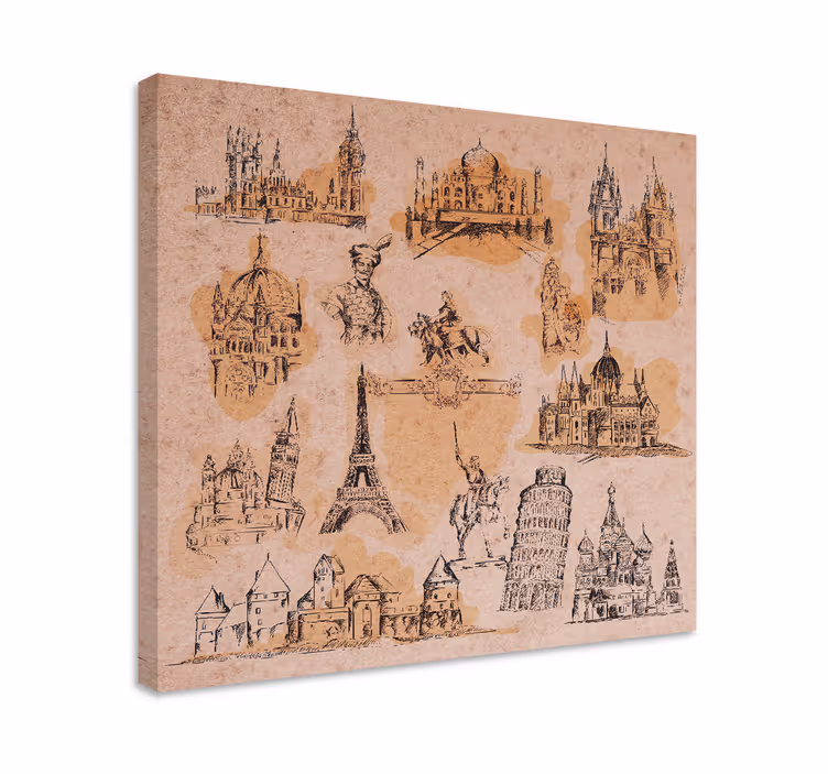 Obraz miasto kolekcja zabytków historycznych - TenStickers