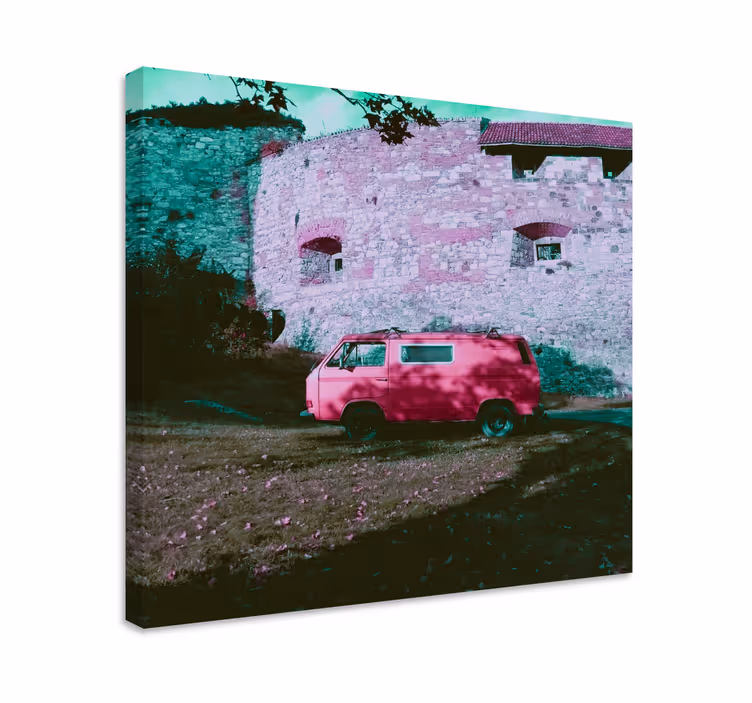 Obraz litery vintage różowa furgonetka - TenStickers
