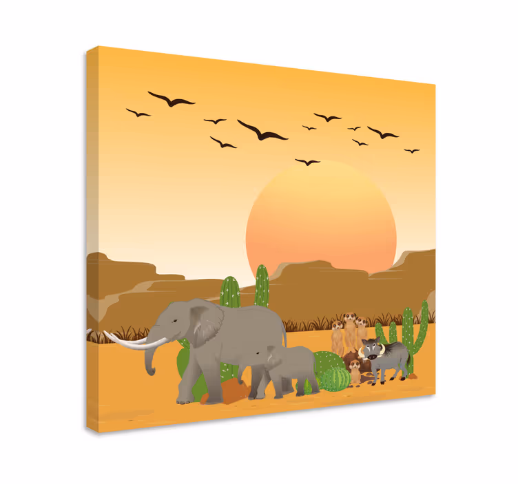 Obraz słonie na tle pustynnej safari - TenStickers