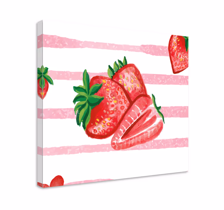 martwa natura obraz Malowane truskawki w paski w tle - TenStickers