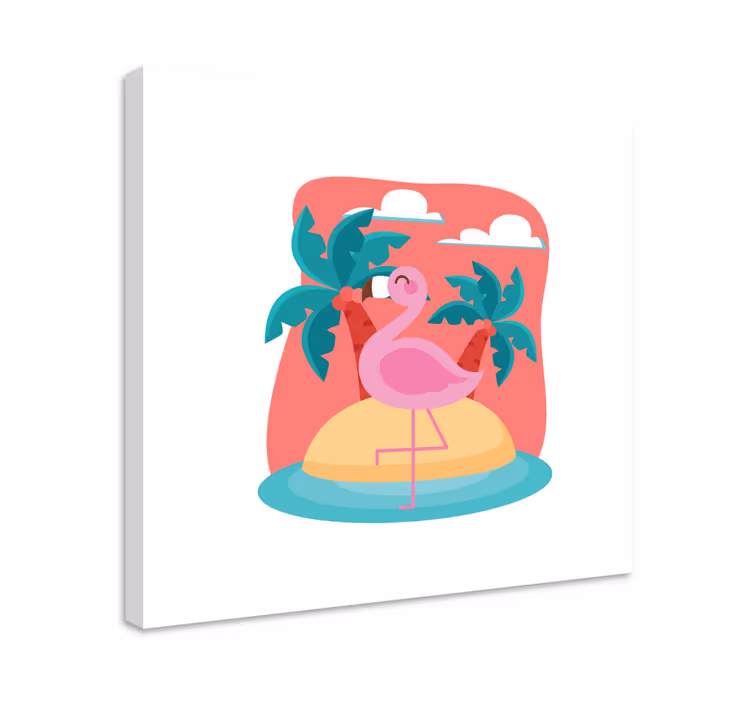 Obraz ze zwierzętami flamingo na wyspie - TenStickers