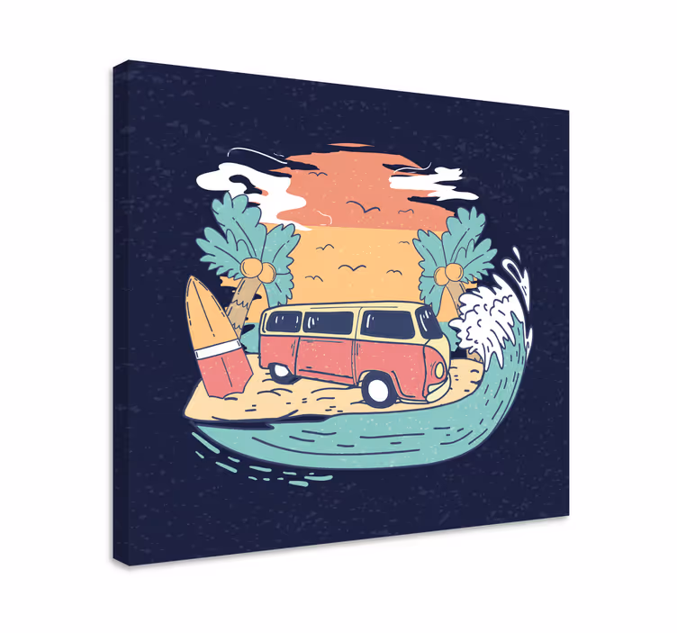 Obraz miasto scena z furgonetką surfingową - TenStickers