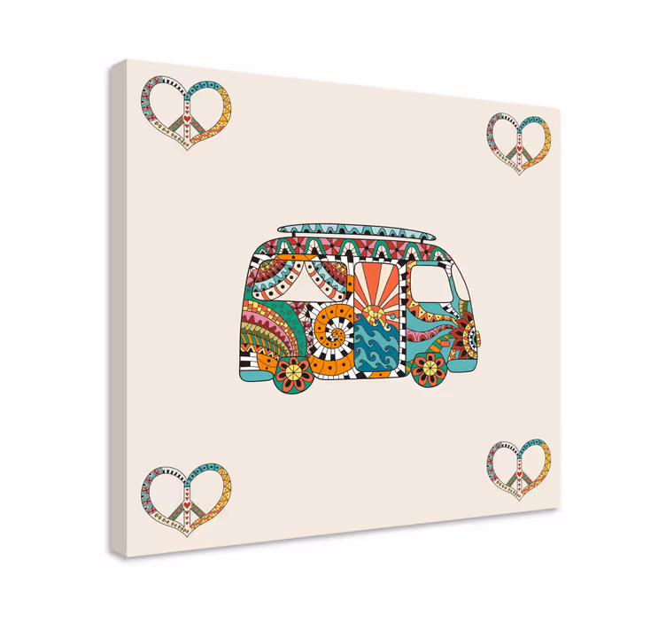 Obraz vintage z kolorowym wzorem busów - TenStickers